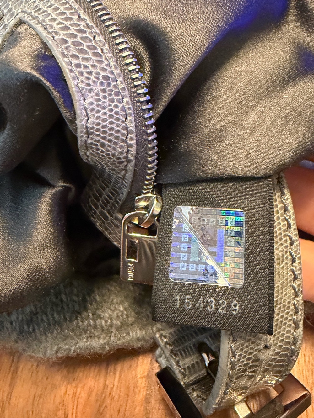 Fendi Gray Cashmere Wool Shoulder Bag with Snakeskin Leather and Silver Hardware - Picture 11 of 11